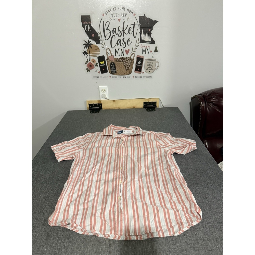 Old Navy Everyday Shirt Men's M Regular Fit Pink/White Stripe Cotton
